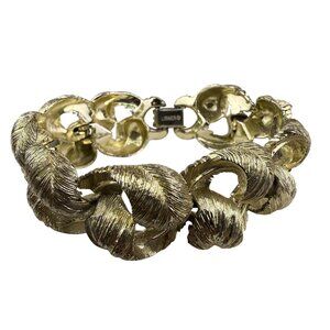 Lisner Womens Gold Tone Metal Leaf Link Bracelet Vintage Stylish Jewelry